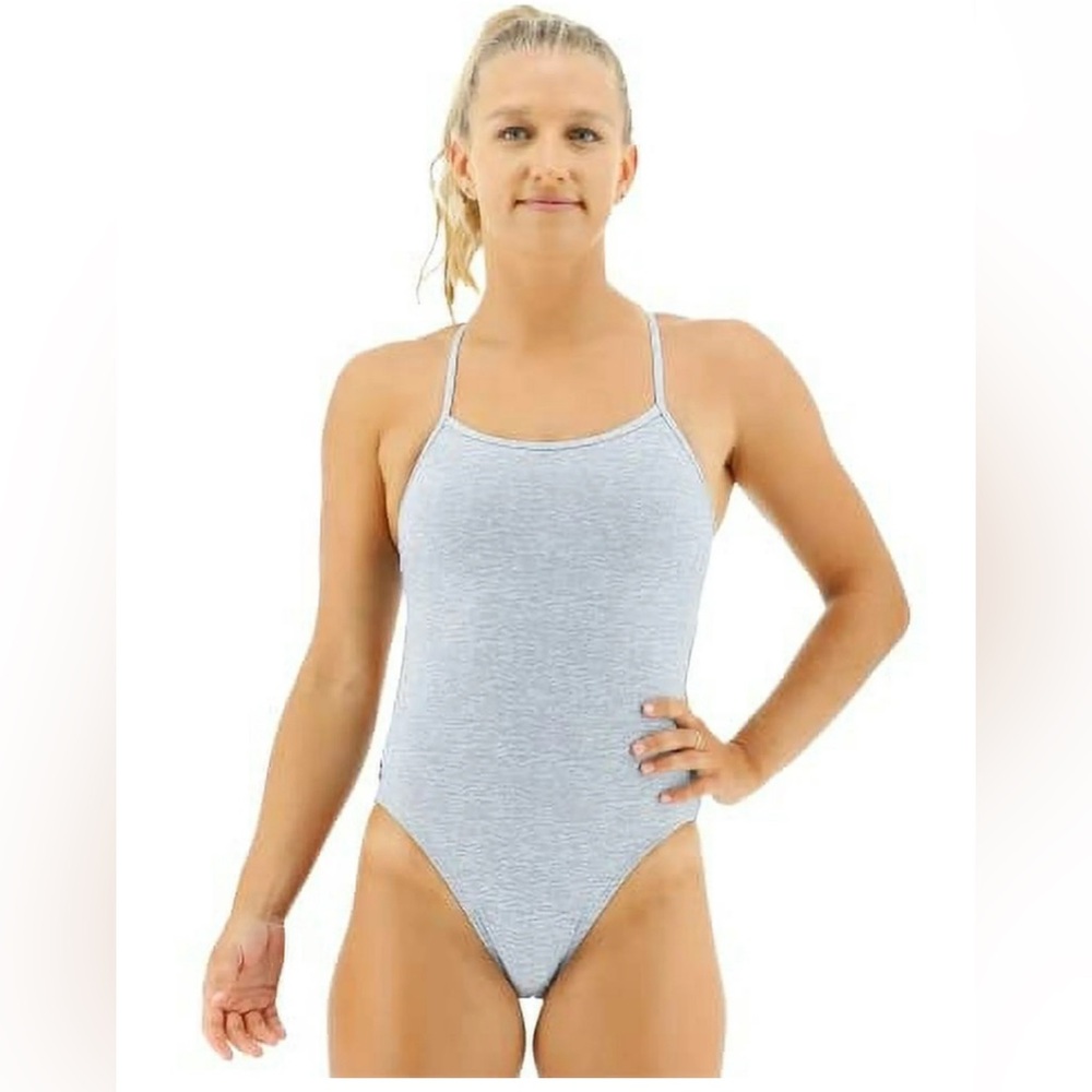 NWT TYR Gray Standard Durafast One Piece Trinityfit Lapped Swimsuit Women’s L 34